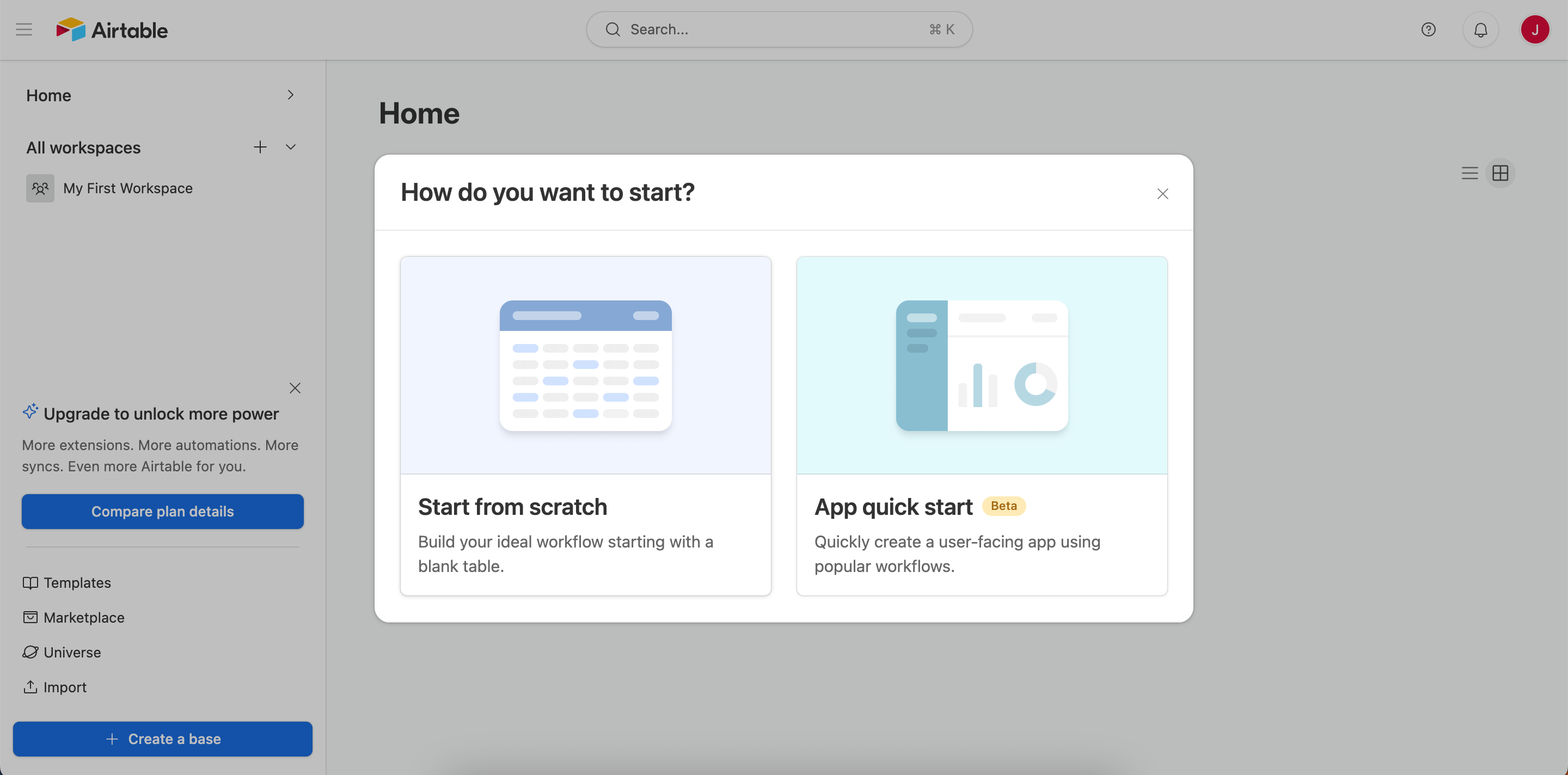 Create an Airtable base