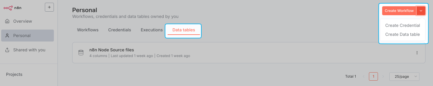 Data table creation